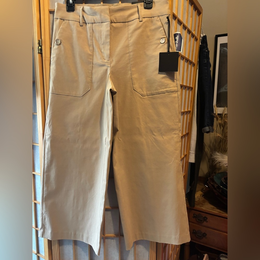 Tan Wide-Leg Cropped Pants